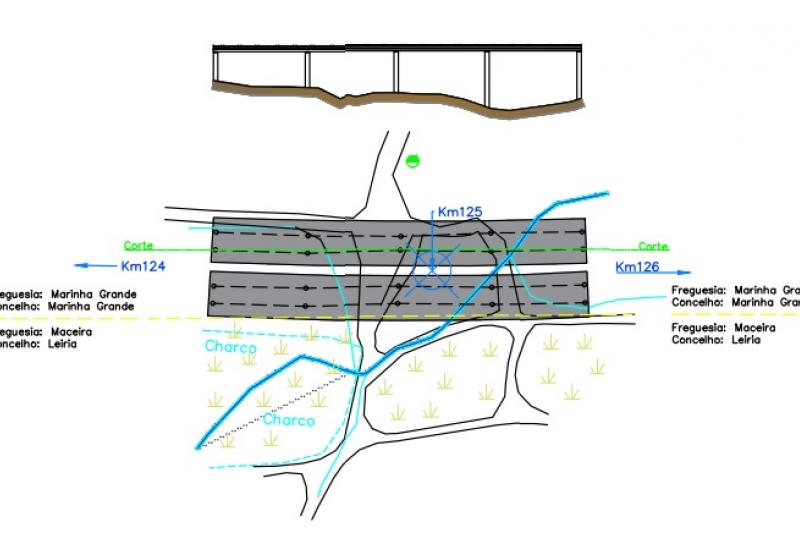 Levantamento Topográfico - Planta e perfil altimétrico - Viaduto Autoestrada